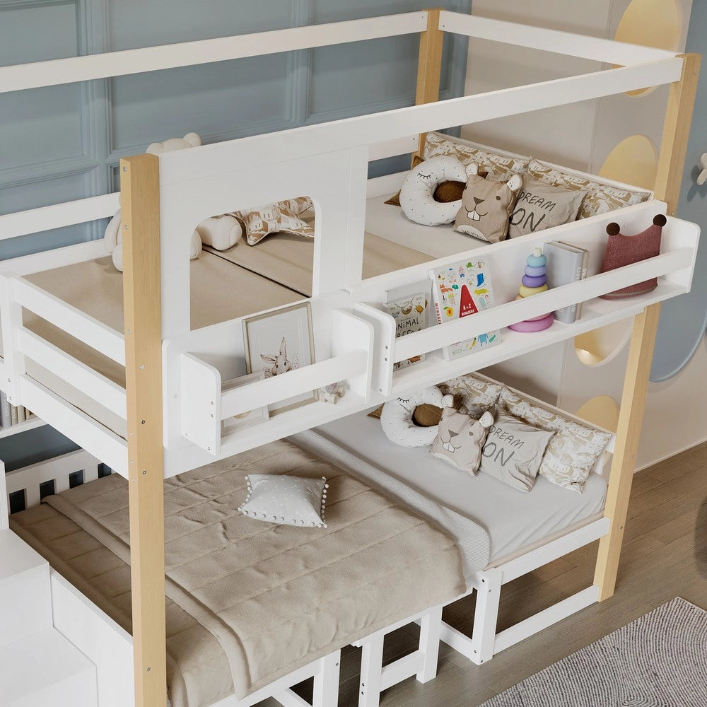 Letto a Castello per Bambini con Tavolo e Libreria ¨C MINIMAL ¨C Pino Multistrato Bianco 90x200