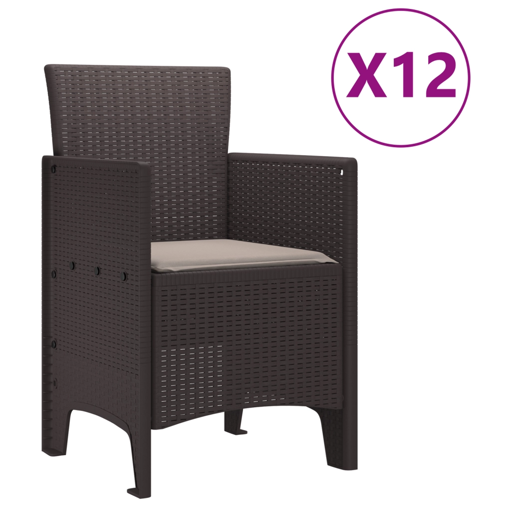 Set da pranzo da giardino  13 pezzi con cuscini in polyrattan marrone