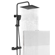Colonna doccia rotonda completo di miscelatore termostatico rettangolo, soffione quadrato 30x30cm, nero