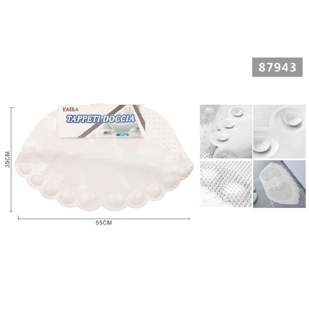 Trade Shop - Tappeto Tappetino Antiscivolo Impronte Vasca Bagno Doccia 55x35cm Bianco 87943 -
