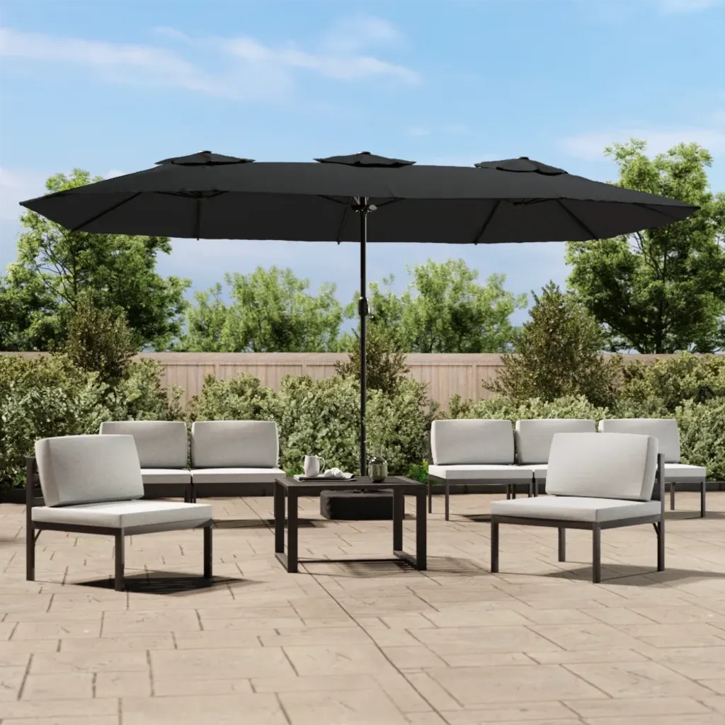 Ombrellone a Doppia Testa con LED-Ombrello da giardino Nero 449x265 cm