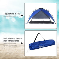 Tenda da Spiaggia Pop Up con Corde e Paletti in Poliestere Blu