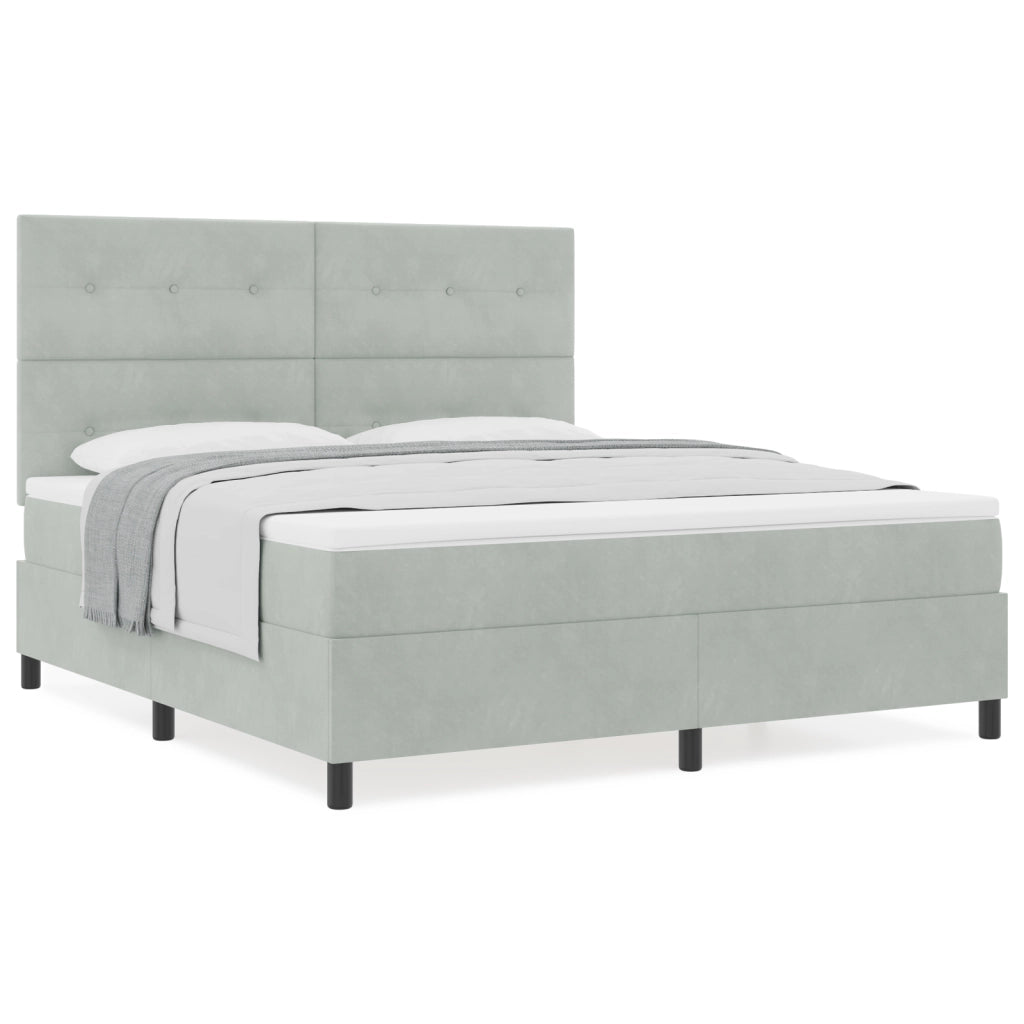 Letto Box Spring con Materasso Grigio Chiaro Super King in Velluto