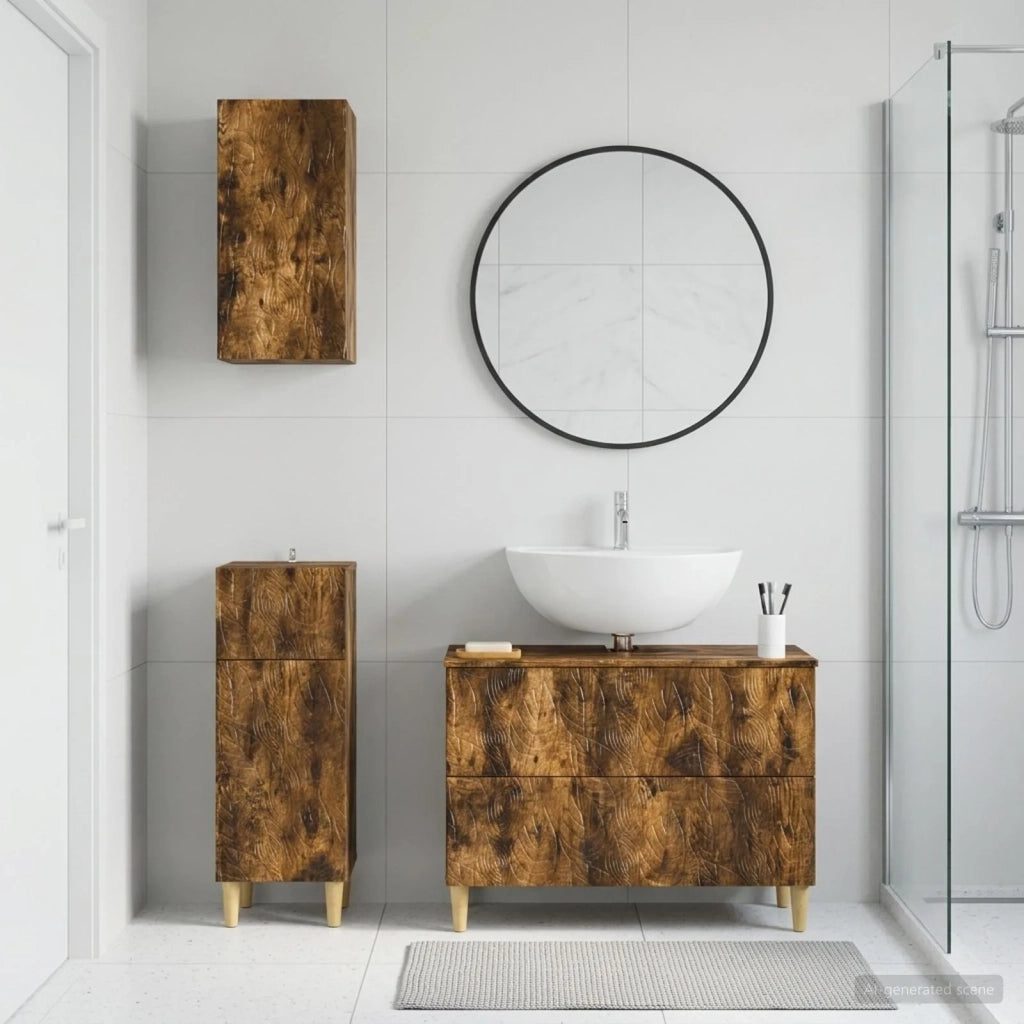 Set di armadietti da bagno in 3 pezzi DELFT Rovere Fumo 3417788