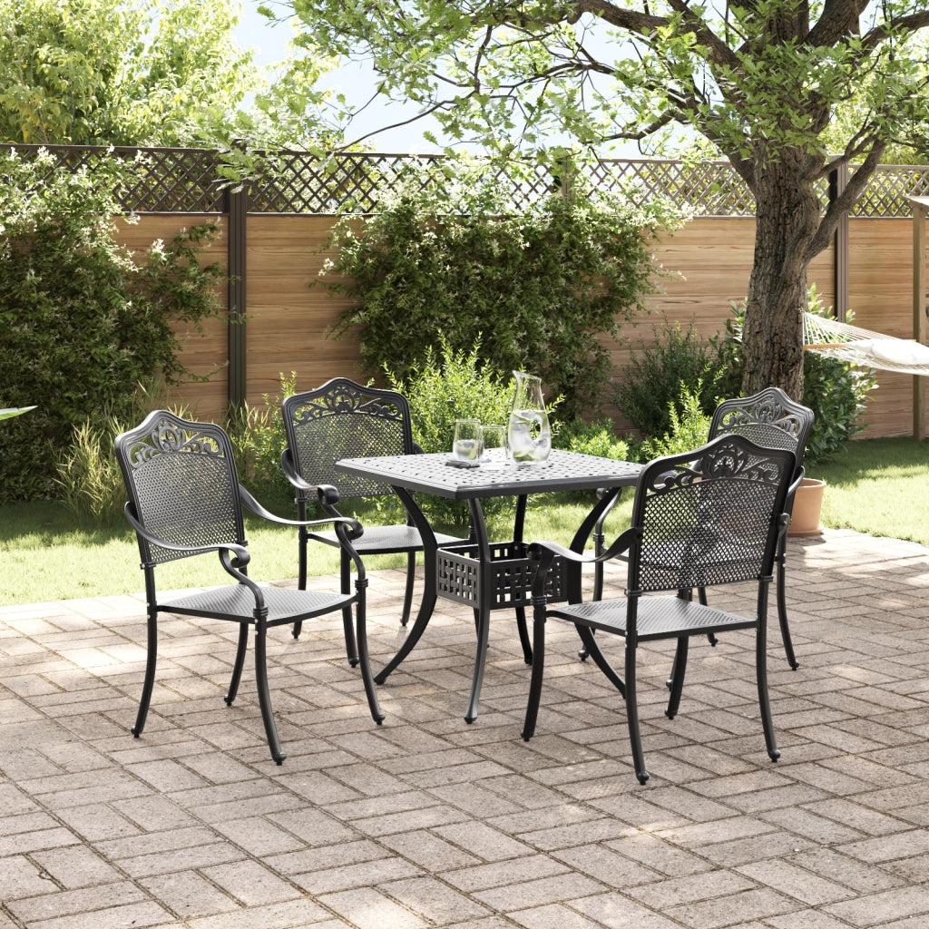 Set da pranzo da giardino 5 pezzi in alluminio fuso nero
