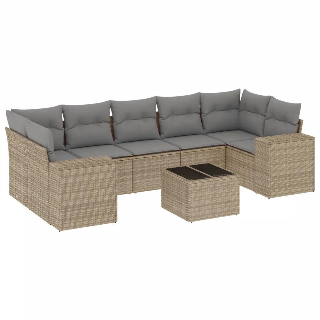 Set Divano da Giardino 8 pz con Cuscini Beige in Polyrattan 3254676