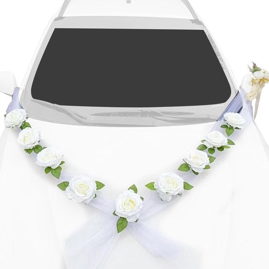 Decorazione per Matrimonio - Slinger per Coppia Sposa - Fiori di Rosa Bianca - Fiori Artificiali - Compreso Accessorio di Sospensione - 2 x 160 cm Slingers - Decorazione per Matrimonio