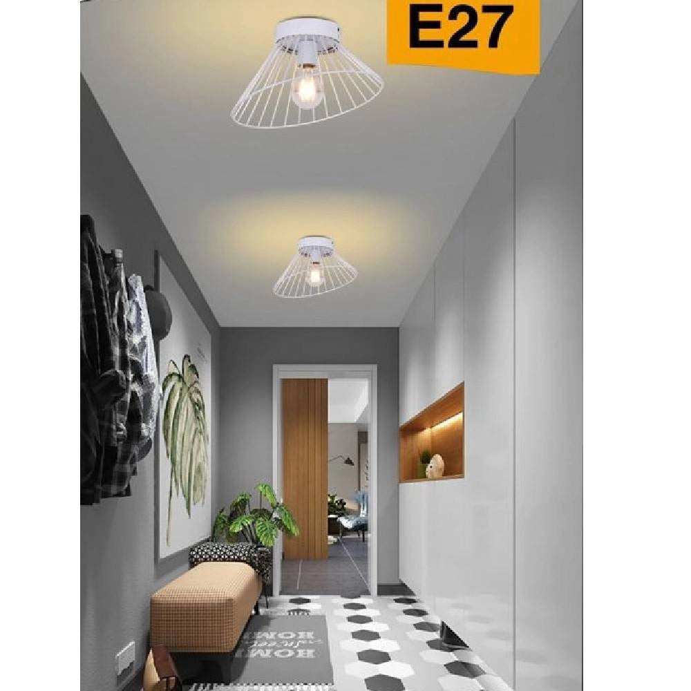 Trade Shop - Plafoniera Paralume Metallo Lampadario Lampada E27 Decorativa Contemporanea C70 - Bianco