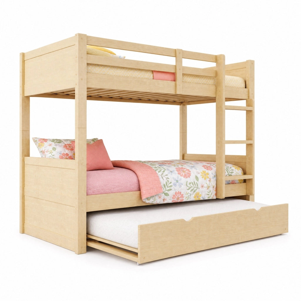 Letto a castello 90×200 cm con letto estraibile; scala; sponda di sicurezza; senza materasso