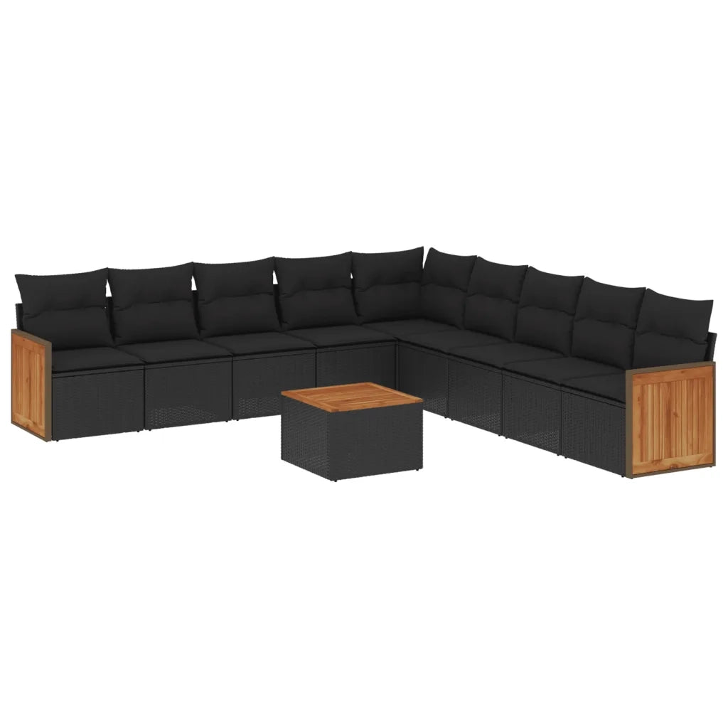 Set Divani da Giardino 10pz con Cuscini in Polyrattan Nero 3227742