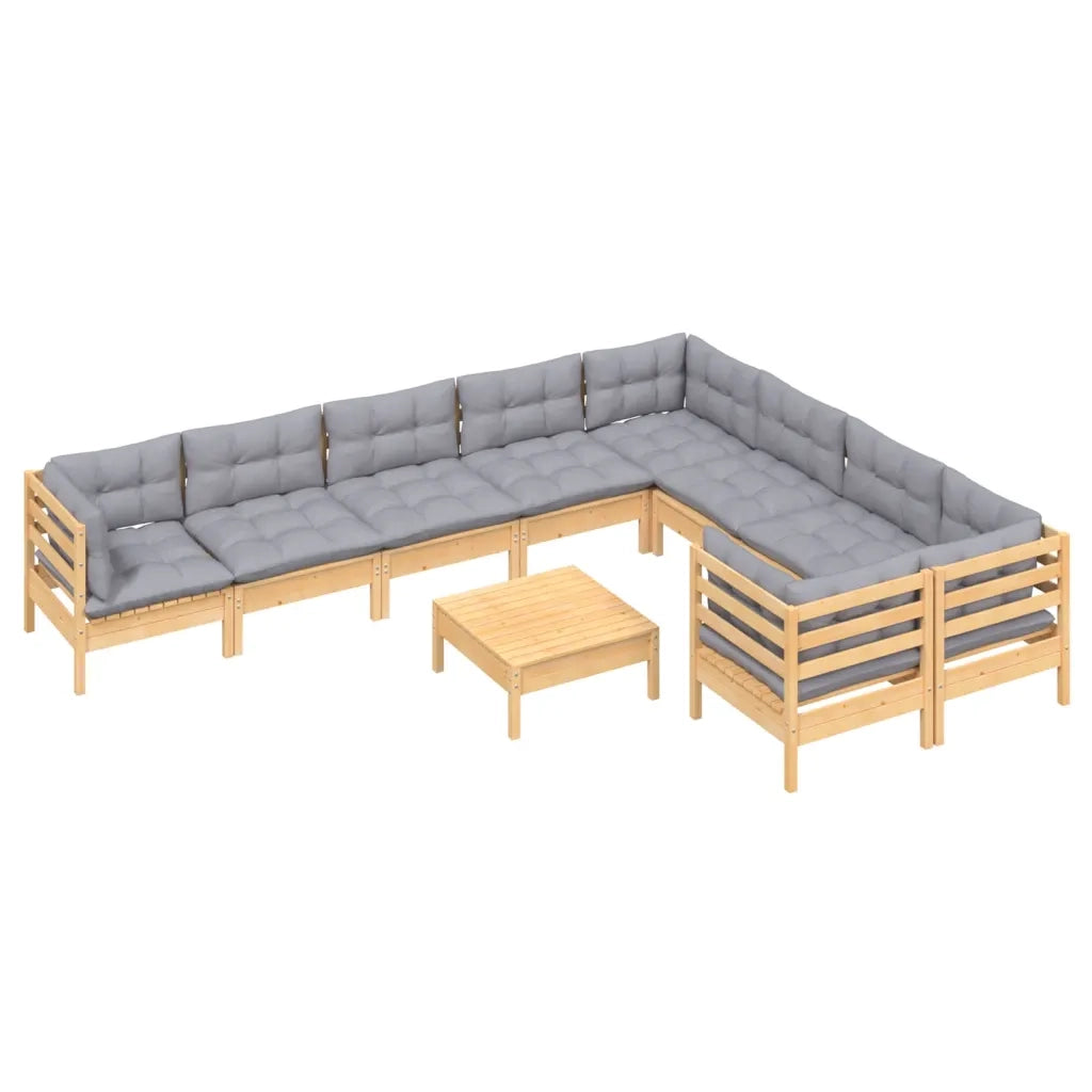 Set Divani da Giardino 10 pz con Cuscini Grigi Massello di Pino cod mxl 42577
