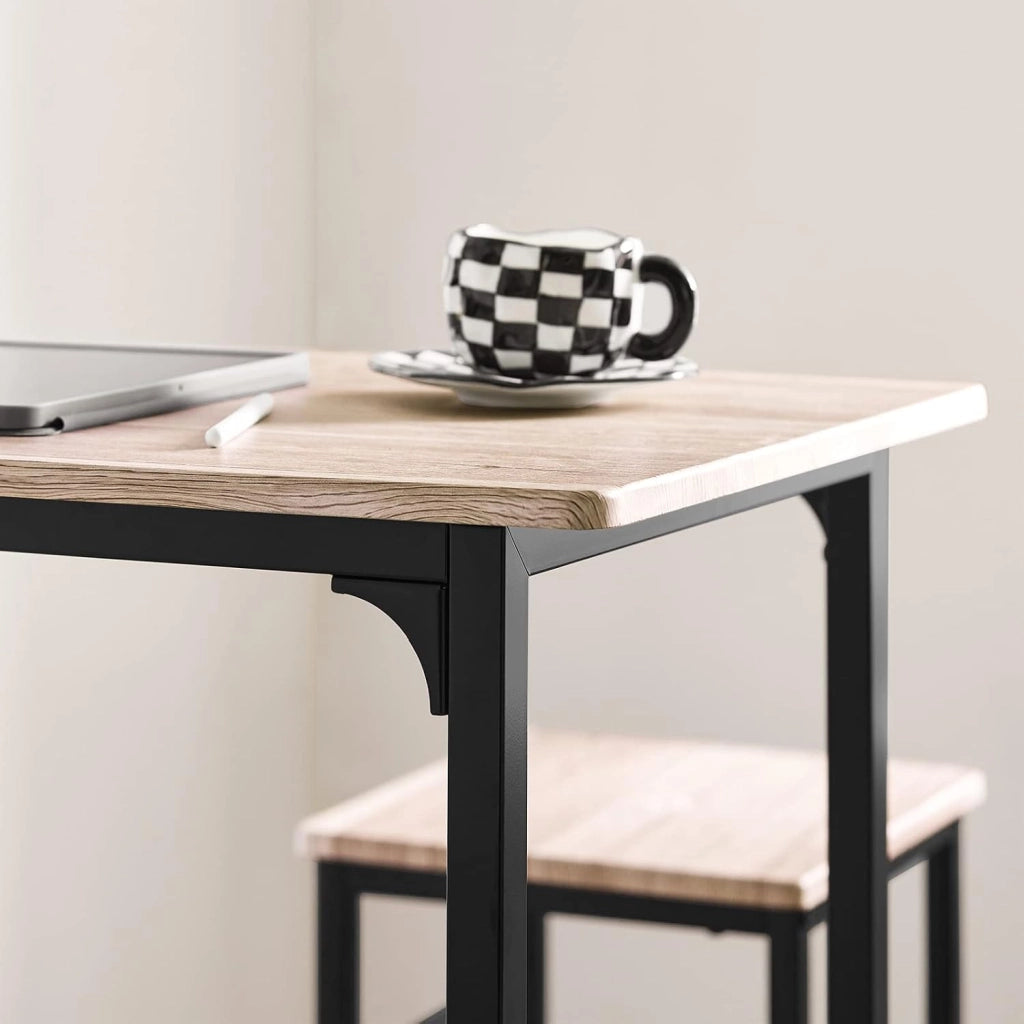 Set Tavolo da Bar Alto con 2 Sgabelli - Tavolo Salvaspazio per Cucina Piccola e Balcone, Stile Industriale Moderno - Tavolino Alto da Esterno per Giardino o Terrazzo OGT10-N