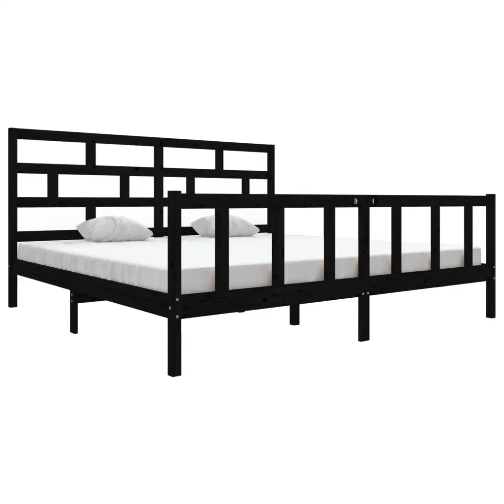 Letto matrimoniale | Letto per adulti | Giroletto Nero in Legno Massello di Pino 200x200 cm