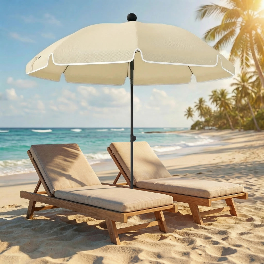 Ombrellone da spiaggia pieghevole idropellente ?150 cm con ancoraggio di sabbia regolabile e inclinazione Beige