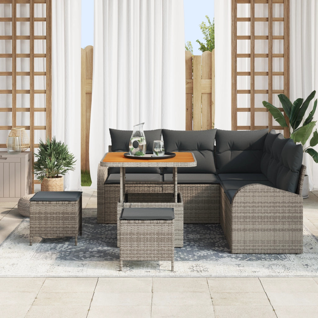 Set Divano da Giardino da 8 Pezzi con Cuscini in Polyrattan Grigio Acacia