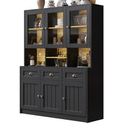 Credenza alta vetrata con LED; 3 cassetti; 6 ante e ripiani regolabili per cucina; 140 × 40 × 175 cm