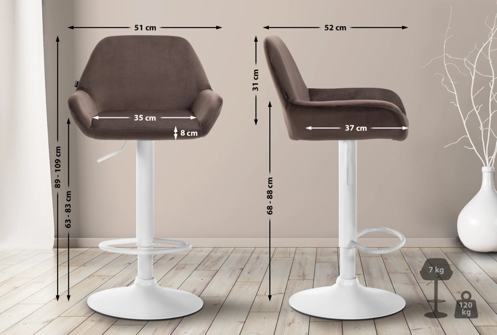 Set di 2 sgabelli da bar Braga velluto bianco 2