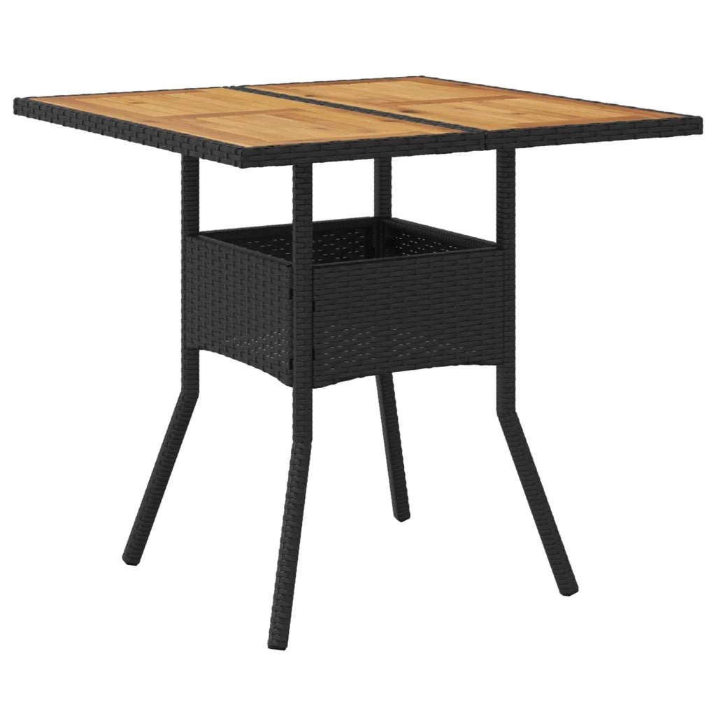 Tavolo Giardino | Tavolino da esterno Piano Legno Acacia Nero 80x80x75 cm Polyrattan