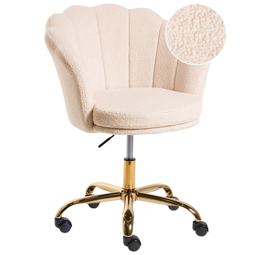 Sedia da Ufficio Girevole Beige Chiaro in Bouclé con Base a Stella Regolabile in Altezza