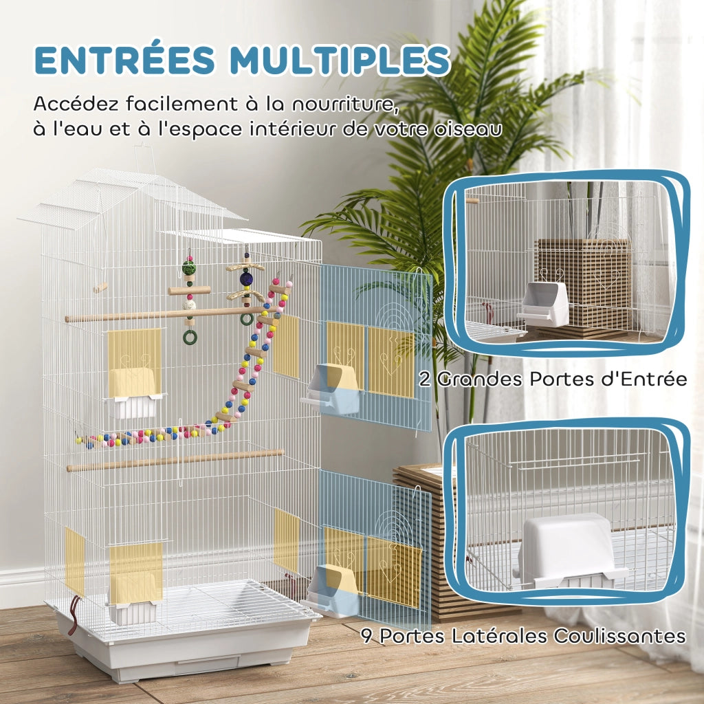 Gabbia per uccelli con 4 mangiatoie 3 posatoi ¨C zephmum ¨C 46x36x100 cm