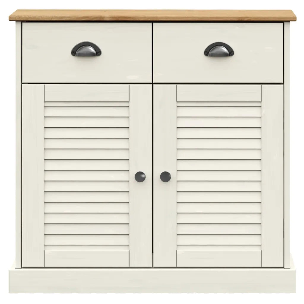 Credenza Cassetti VIGO Bianco 78x40x75 cm Legno Massello Pino 353203