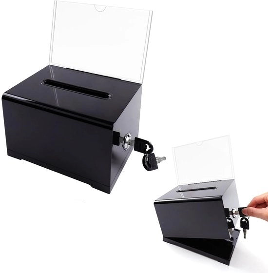 Scatola di Suggestione con Chiusura - Box di Deposito Transparente - Scatola Chiusa a Chiave - Scatola di Risparmio - Scatola di Opificio per Raccolta Fondi - Dimensioni: 15,7 x 11,5 x 10,2 cm - Scatola di Voto