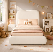 Letto imbottito con contenitore in velluto beige