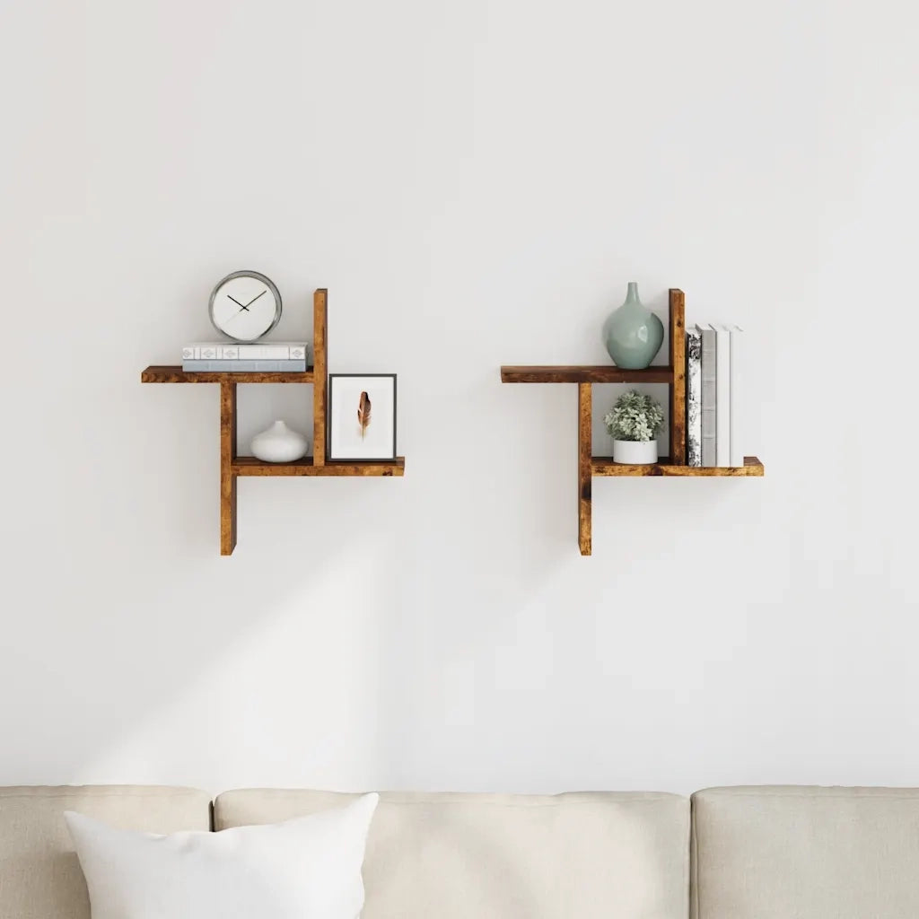 Mensole da Parete 2pz Rovere Fumo 38x12x38 cm in Truciolato 853249
