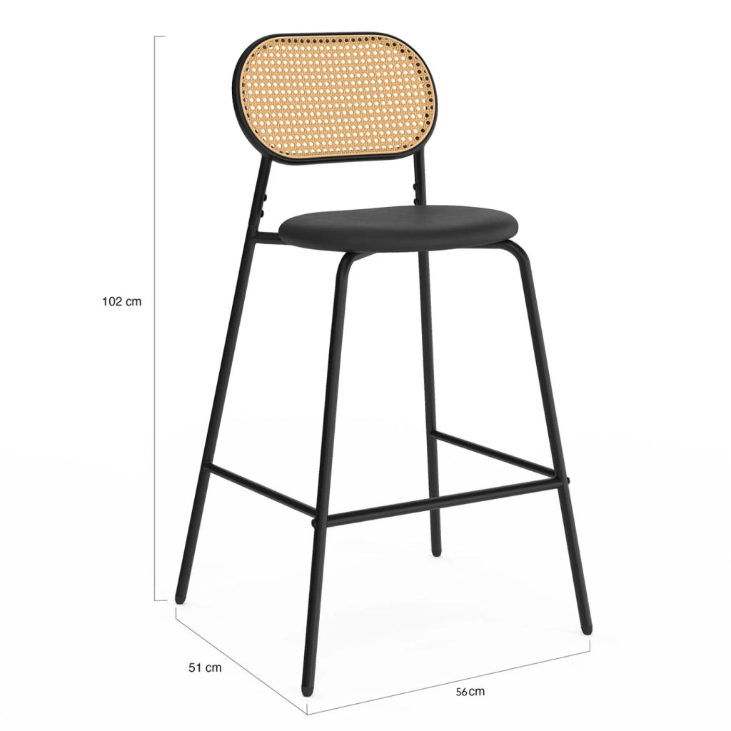 IDMarket - Set di 2 sgabelli da bar vintage CLOTILDE in metallo nero con schienale in canna