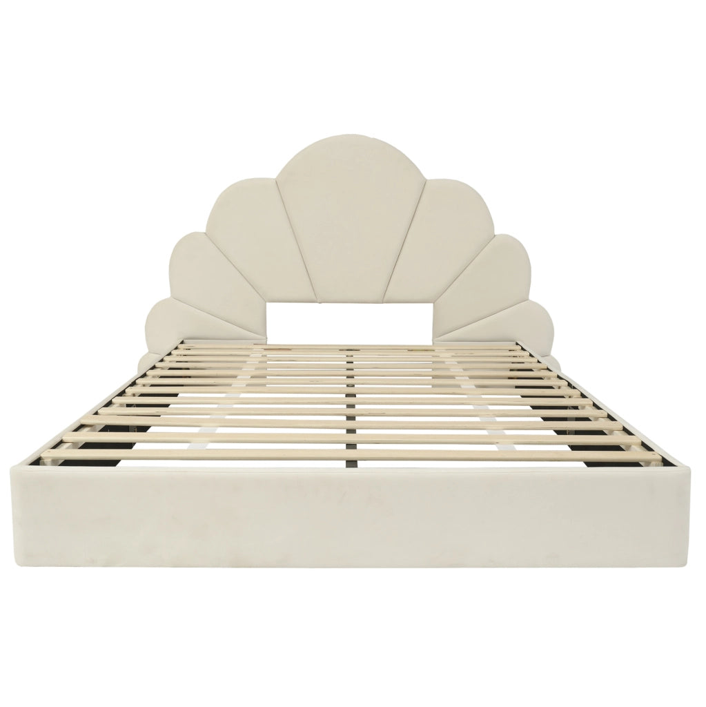 Letto imbottito 140x200 cm con testiera floreale in velluto beige