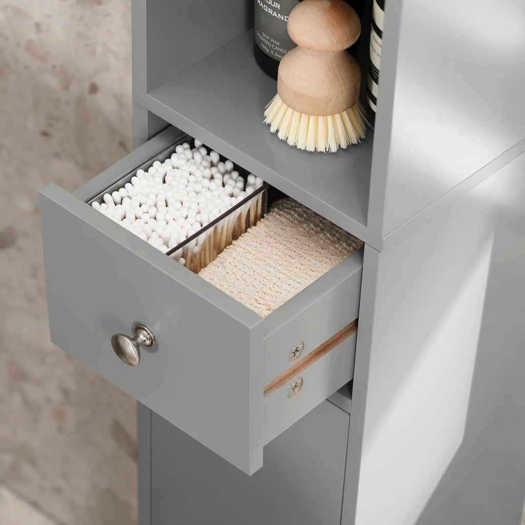 Armadio Colonna bagno, Mobile bagno alto con 2 Ante e 1 cassetto altezza: 180 cm Grigio BZR34-HG