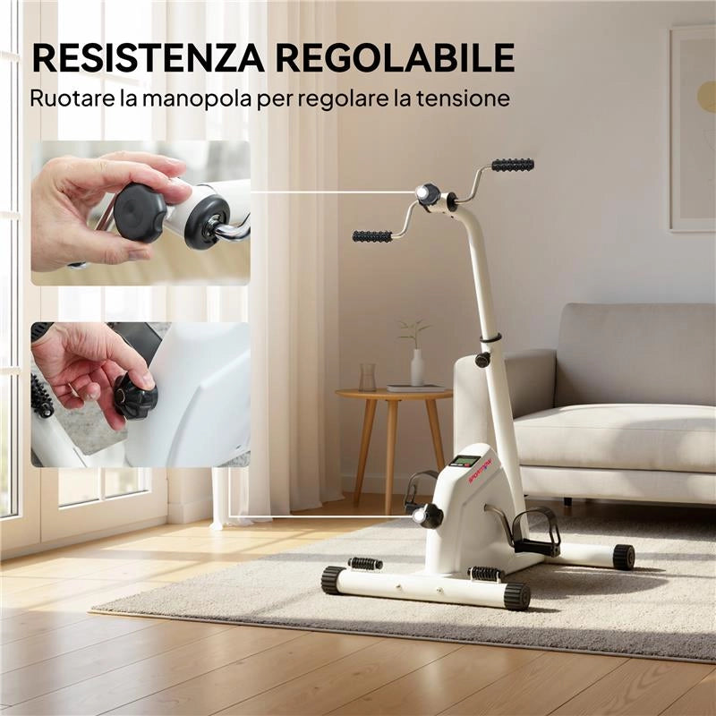 CYCLETTE PER RIABILITAZIONE BRACCIA E GAMBE CON ALTEZZA E RESISTENZA REGOLABILI, DISPLAY LCD, BIANCO