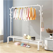 Appendiabiti in Metallo, Asta Appendiabiti, Tubo Appendiabiti, stendibiancheria con Asta Superiore e ripiano Inferiore per casa, Ufficio, interni/bianco/150 cm