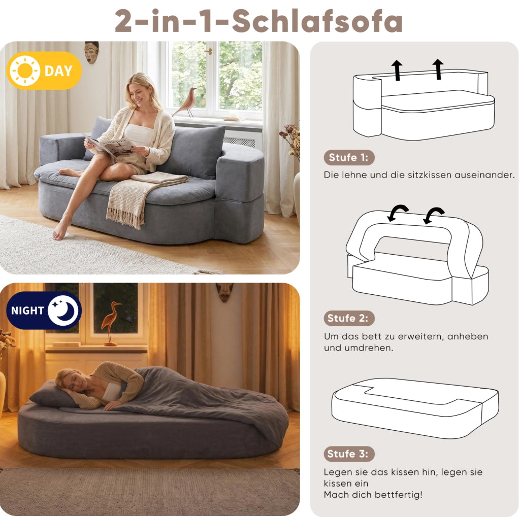 Divano letto pieghevole 3 in 1 in flanella grigio chiaro