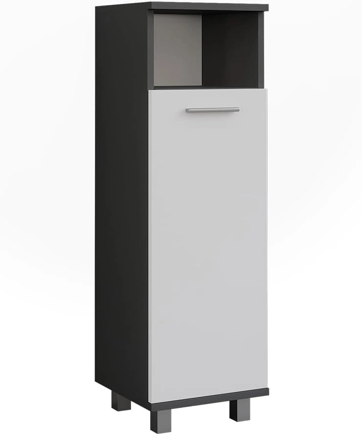 Mobiletto midi Ilias, Antracite/bianco, 30.2 x 95 cm con porta, per la conservazione di articoli da bagno e asciugamani