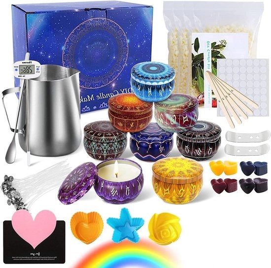 Kit per creare candele - Candelaio per cera d'api - Supporto per candele - Fornello per fondere - Cucchiaio per mescolare - Etichetta - Coloranti