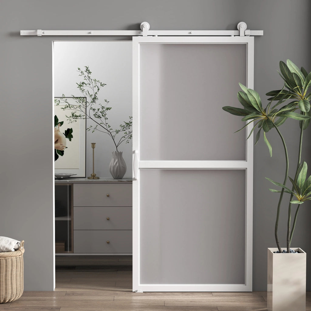 Kit Accessori Porte Scorrevoli 200 cm con 2 Guide e Binari ¨C zephmum ¨C Bianco
