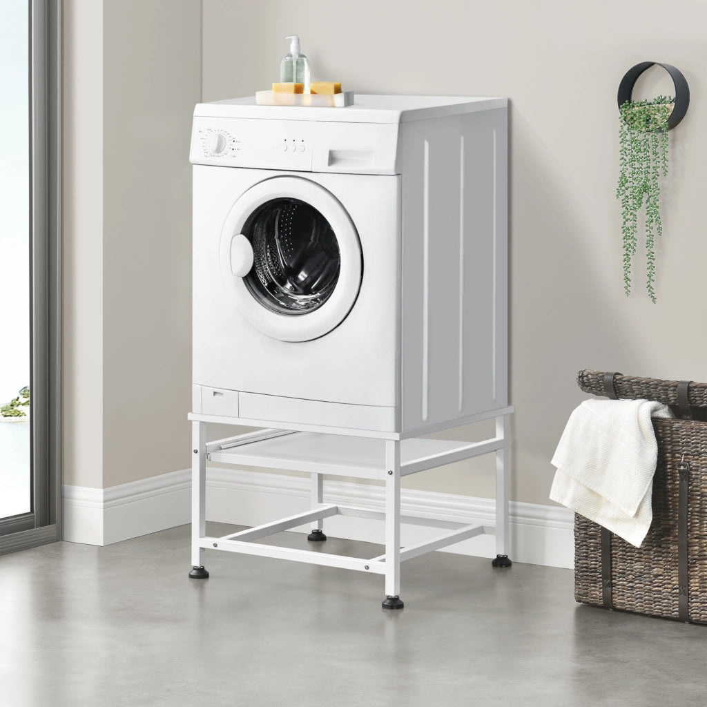 Base Supporto per Lavatrice con Ripiano Estraibile 63 x 54 x 41 cm Carico max. 150 kg - Bianco [en.casa]
