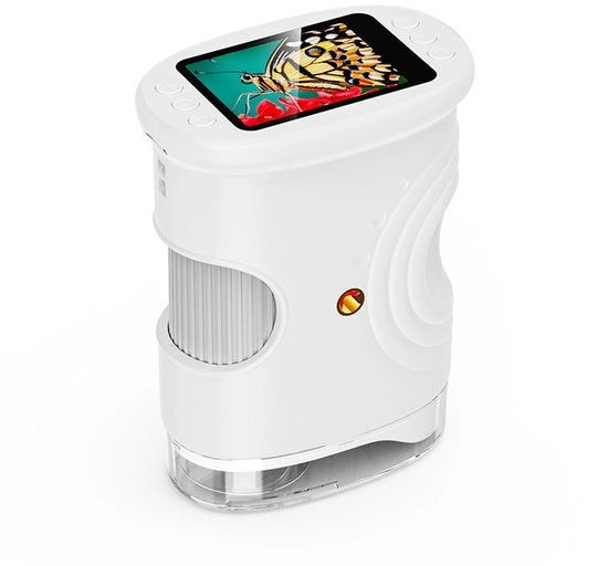 Microscopio digitale portatile per bambini per esterno, schermo 5 cm, telescopio portatile con alta risoluzione, microscopio per osservazione per scopi didattici (bianco)