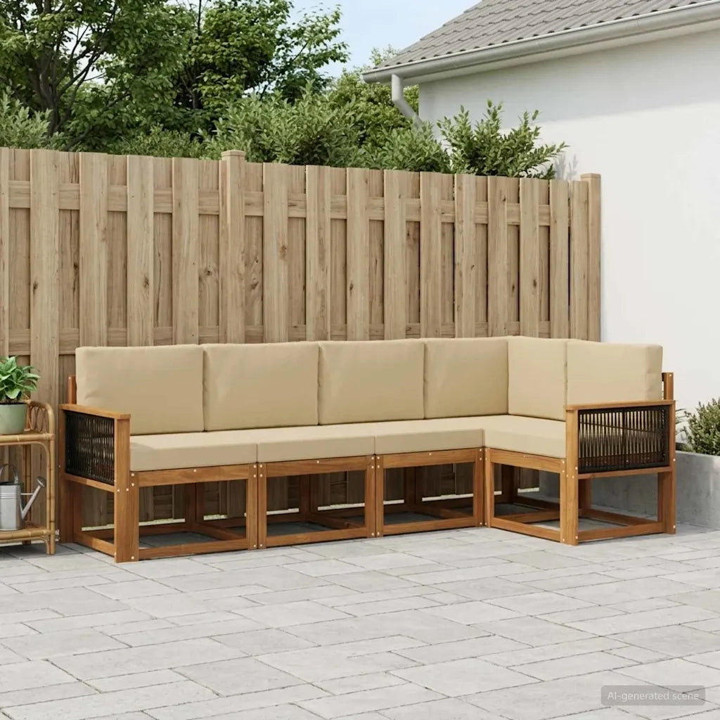 Set di divani da esterno 5 pcs Naturale e Beige Poliestere