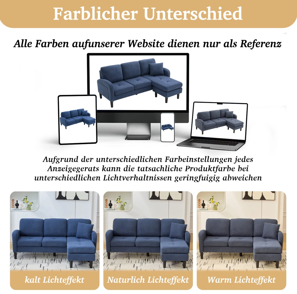 Divano angolare modulare con chaise longue reversibile 166 x 118 x 77 cm; in corduroy blu