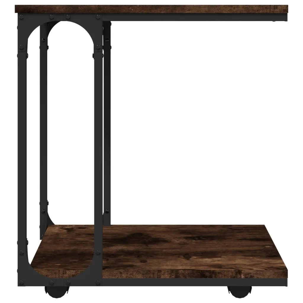 Tavolino | Tavolo laterale con Ruote Rovere Fumo 50x35x55,5 cm Legno Multistrato