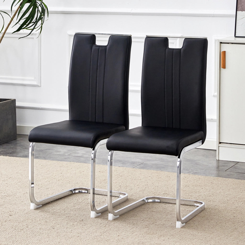 Sedia da pranzo curva con schienale ergonomico e piedini antiscivolo in PU nero