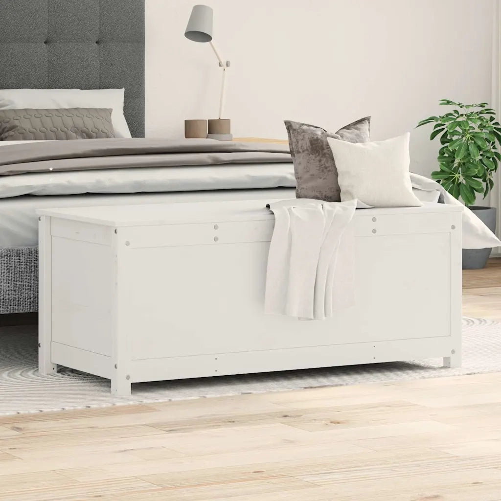 Contenitore Portaoggetti Bianco 110x50x45,5cm Massello di Pino