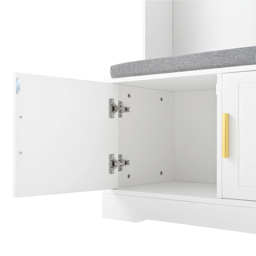 OKWISH Mobile da Ingresso con 6 Ganci, Panca Portascarpe e Ripiano Aperto, per Ingresso, Bianco, 120 x 40 x 191 cm