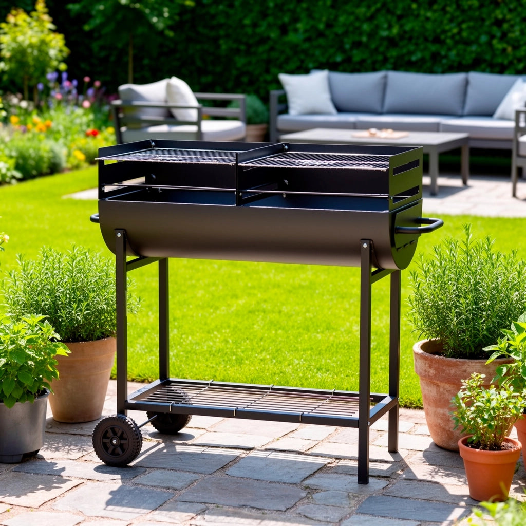 Barbecue In Acciaio Resistente Con Ruote E Ripiano Portaoggetti Alimentazione A Carbone 90 x 45 x 96 Cm Nero