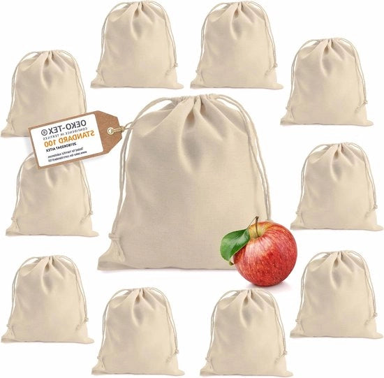 10 sacchetti in tessuto premium - certificati Öko-Tex - 25 x 30 cm - con cordino - sacchetti di juta pieghevoli - da personalizzare - sacchetti di regalo - sacchetti di Pasqua