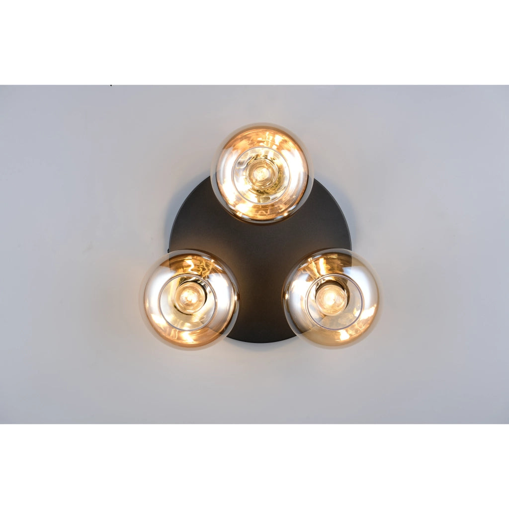 PLAFONIERA 3XE14 DIVINA D.40CM NERA/VETRI AMBRA