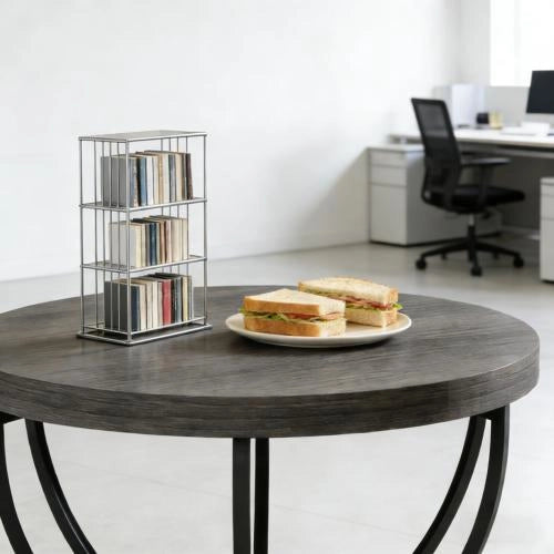 Tavolino da caffè con 2 ripiani - per soggiorno - in metallo e legno - grigio - 89×86.5×10.5 cm