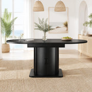 Tavolo allungabile per 4-6 persone con maniglia in metallo e spazio contenitore, stile moderno, in MDF, nero, 118 × 118 × 76 cm